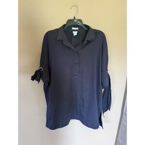 Chicos Women's Top Size 2 Black Pullover Blouse Tie Sleeve Collared